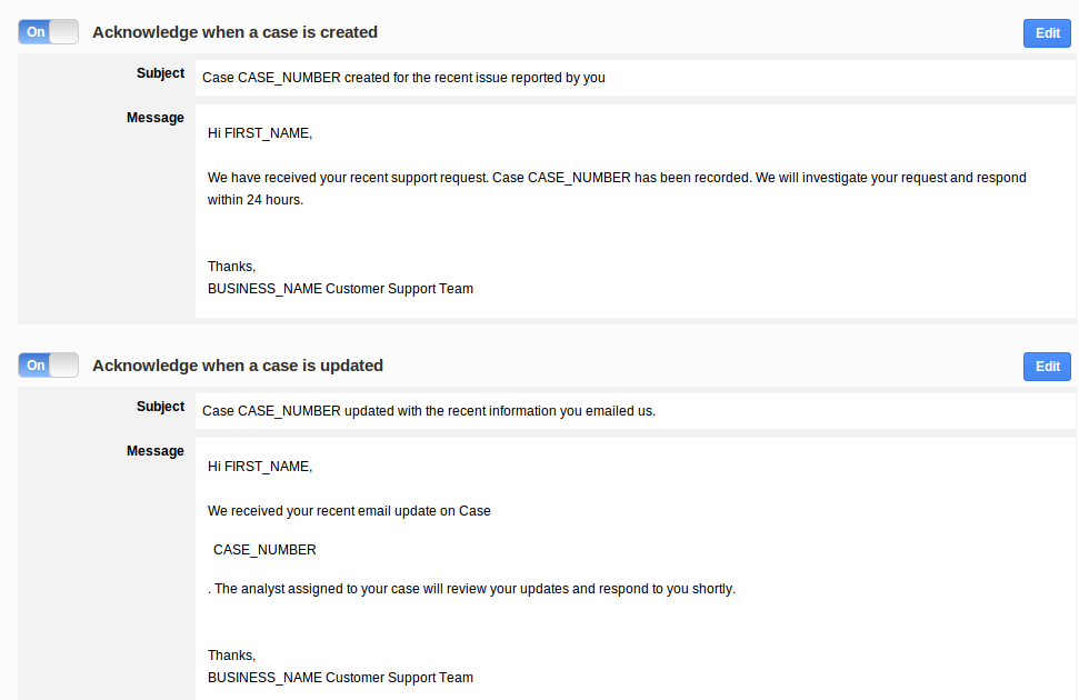 How Do I Acknowledge My Customer For Case Creation Through Emails 